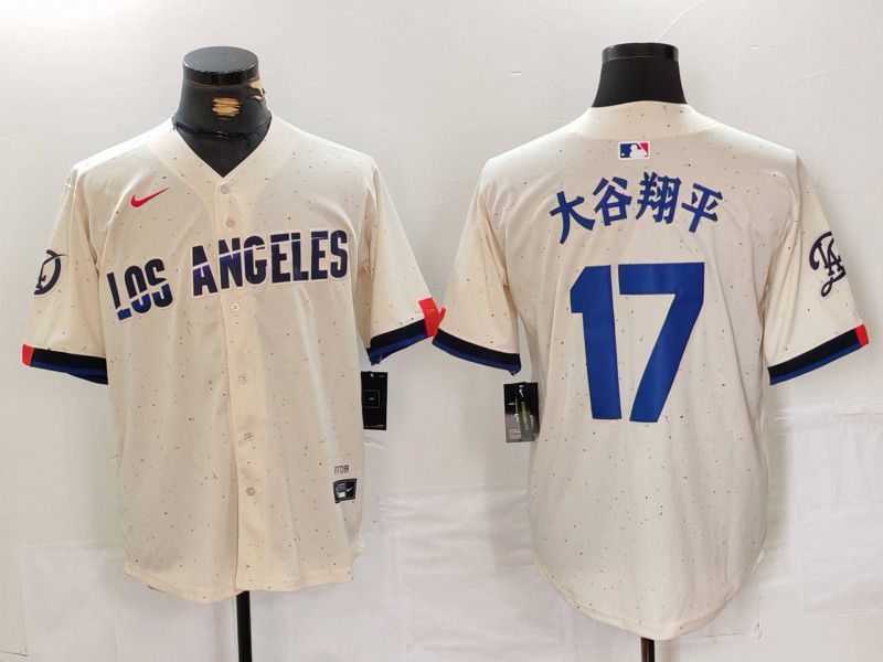 Men Los Angeles Dodgers 17 Ohtani Cream Fashion Nike Game MLB Jersey style 629
